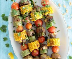 Játrový špíz s rýží a paprikou