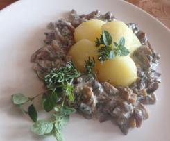 Smetanová omáčka s houbami a vepřovým masem