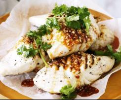 Rybka se švestkovou omáčkou a celerovými hranolkami