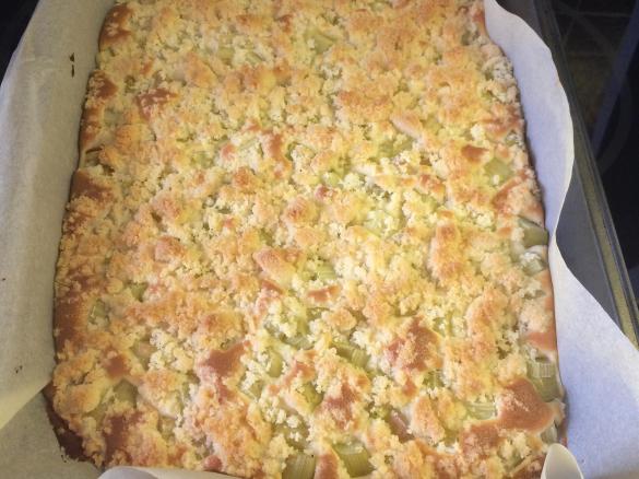 Rebarborová buchta se třtinovou drobenkou