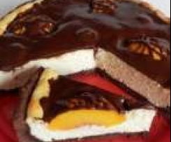 Tvarohový koláč s broskvemi a čokoládou