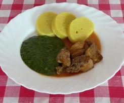 Hovězí kostky na česneku se špenátem